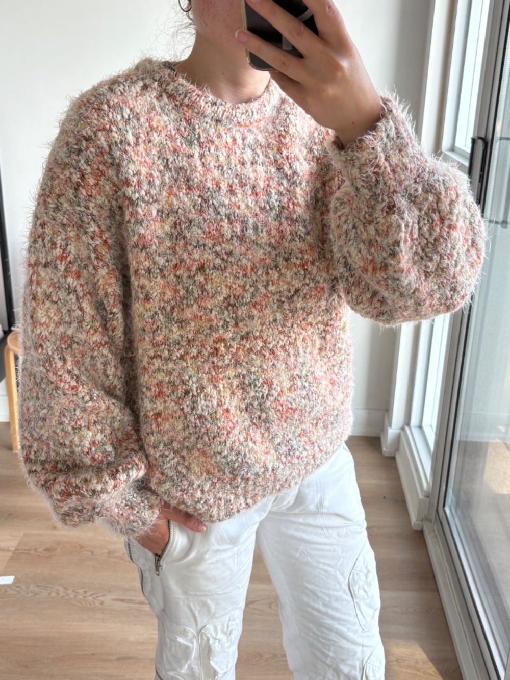 Buffalo David Bitton Multi Color Knit Balloon Sleeve Sweater